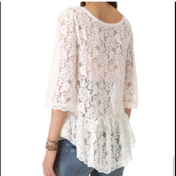 Free People shirt Lace Scallop Hem Top XS Romantic Cottagecore Boho - Picture 2 of 6